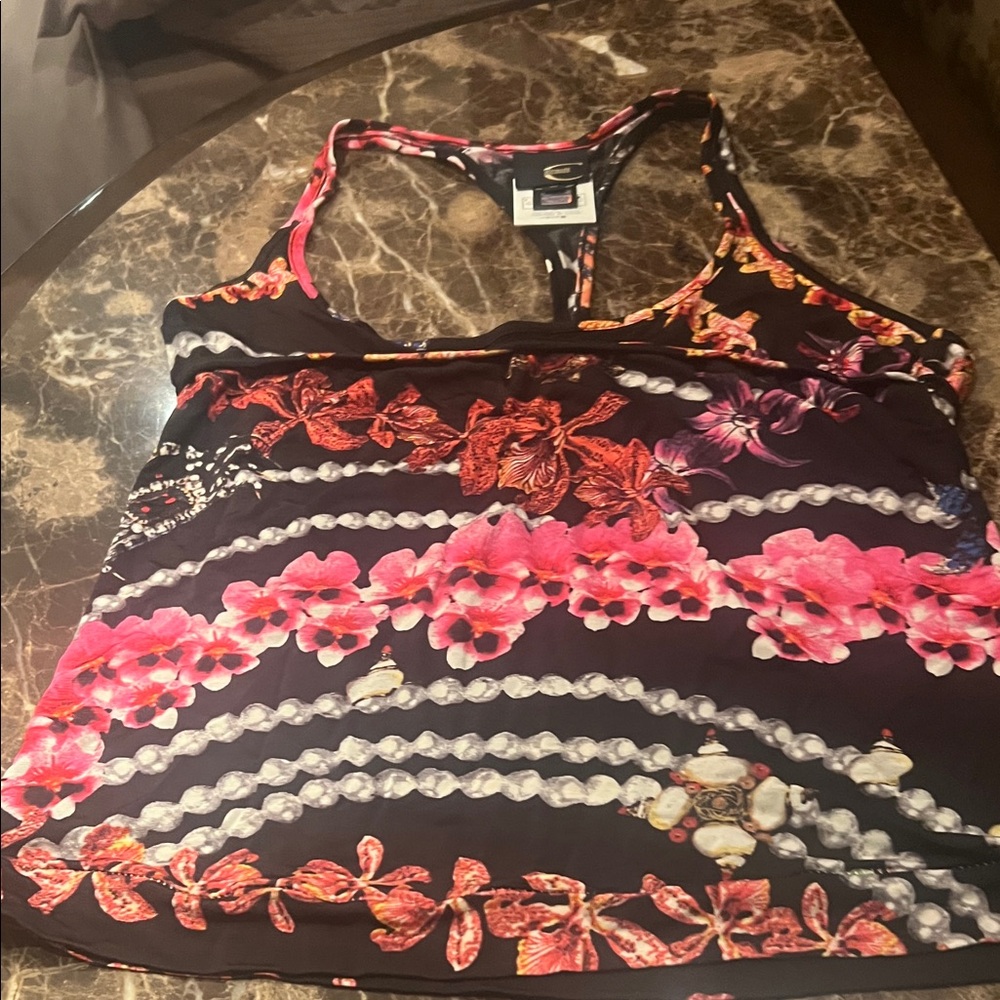 Just Cavalli Pink and Black Floral Tank Top
